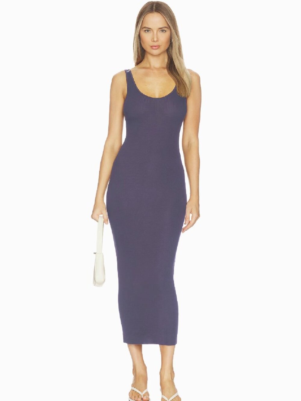 Enza Costa Womens Ribbed Knit Tank Midi Dress Grey Viscose Silk Size Small/Med